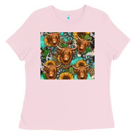 Bubblegum Pink long haired shaggy cow western Ladies Tee - Jasminsmagicworld