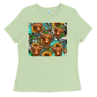 Matcha long haired shaggy cow western Ladies Tee - Jasminsmagicworld