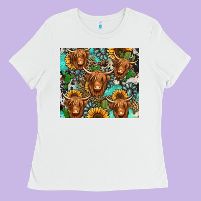 Long Haired Shaggy Cow Western Ladies Tee Designed By Jasminsmagicworld