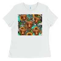 White long haired shaggy cow western Ladies Tee - Jasminsmagicworld
