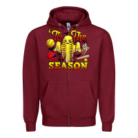 Burgundy tis the season softball halloween Zipper Hoodie - CowGirlArtShop