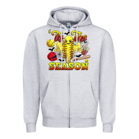 Heather Grey tis the season softball halloween Zipper Hoodie - CowGirlArtShop