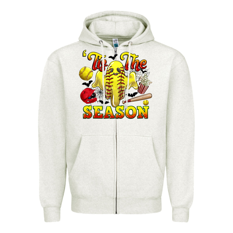 Tis The Season Softball Halloween Zipper Hoodie by CowGirlArtShop | Teevron