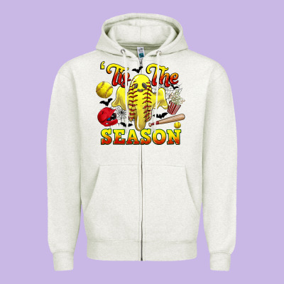 Tis The Season Softball Halloween Zipper Hoodie Designed By Cowgirlartshop