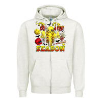 Oatmeal Heather tis the season softball halloween Zipper Hoodie - CowGirlArtShop
