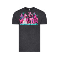 Vintage Black hello winter pink snowman Vintage Tee - MaliasSmallBusiness