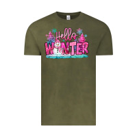 Vintage Olive hello winter pink snowman Vintage Tee - MaliasSmallBusiness