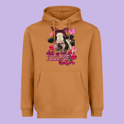 Valentine's Day Shut Up And Kiss Me Holstein Cow Heavyweight Hoodie Designed By Fadigitalartstudio