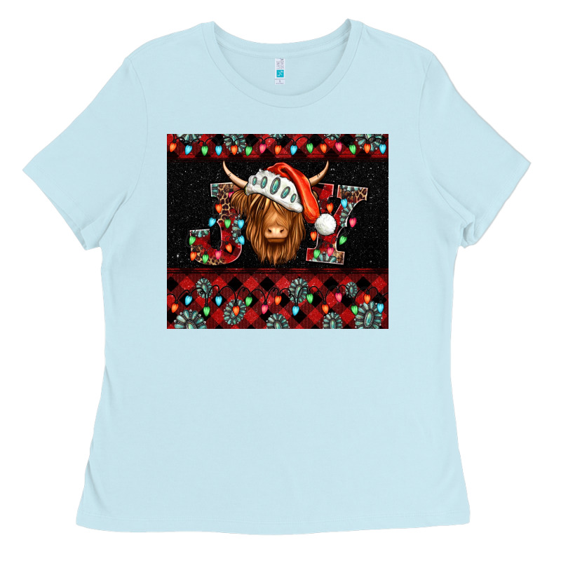 Joy Shaggy Cow Christmas Ladies Tee by Jasminsmagicworld | Teevron