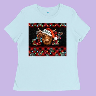 Joy Shaggy Cow Christmas Ladies Tee Designed By Jasminsmagicworld