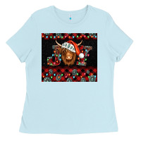 Baby Blue joy shaggy cow christmas Ladies Tee - Jasminsmagicworld