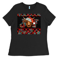 Black joy shaggy cow christmas Ladies Tee - Jasminsmagicworld