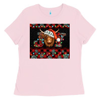 Bubblegum Pink joy shaggy cow christmas Ladies Tee - Jasminsmagicworld