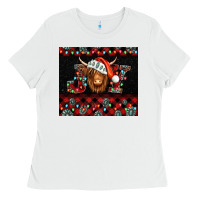 White joy shaggy cow christmas Ladies Tee - Jasminsmagicworld