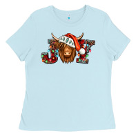 Baby Blue joy christmas shaggy cow Ladies Tee - Jasminsmagicworld