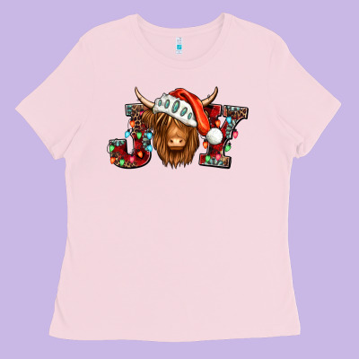 Joy Christmas Shaggy Cow Ladies Tee Designed By Jasminsmagicworld
