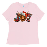 Bubblegum Pink joy christmas shaggy cow Ladies Tee - Jasminsmagicworld