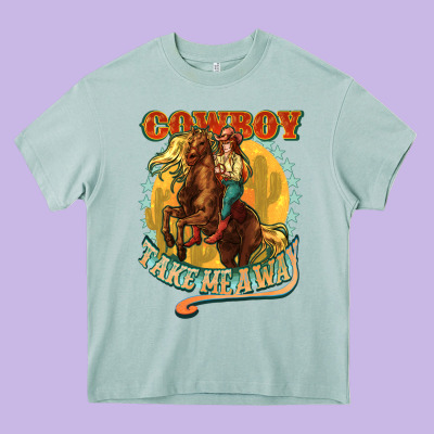 Cowboy Take Me Away Heavy Core Tee Designed By Nancycooperartshop