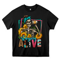 Black staying alive coffee drinking skeleton Heavy Core Tee - Jasminsmagicworld