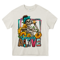 Cream staying alive coffee drinking skeleton Heavy Core Tee - Jasminsmagicworld