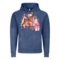 Vintage Denim reindeer pink christmas Vintage Hoodie - MaliasSmallBusiness