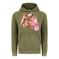 Vintage Olive reindeer pink christmas Vintage Hoodie - MaliasSmallBusiness