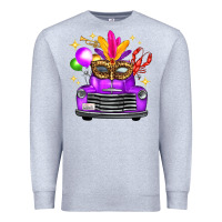 Heather Grey Mardi Gras Truck Leopard Mask Premium Sweatshirt - FaDigitalArtStudio