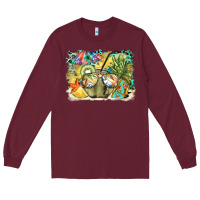 Burgundy coconut with fruits  background Long Sleeve Tee - BarkalooDesign