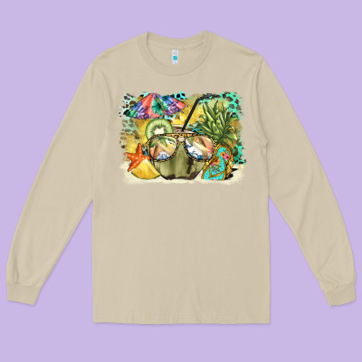 Coconut With Fruits  Background Long Sleeve Tee Designed By Barkaloodesign
