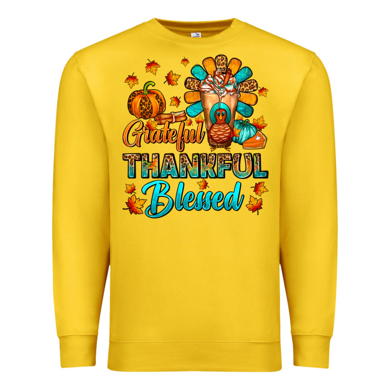 Grateful Thankful Blessed Thanksgiving Cold Drink Premium Sweatshirt by FaDigitalArtStudio | Teevron