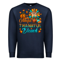 Navy Grateful Thankful Blessed Thanksgiving Cold Drink Premium Sweatshirt - FaDigitalArtStudio