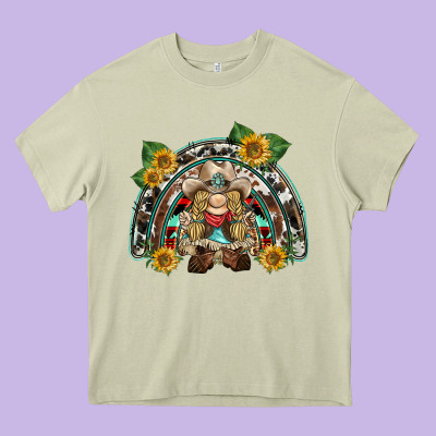 Western Gnome Sunflowers Rainbow Heavy Core Tee Designed By Barkaloodesign