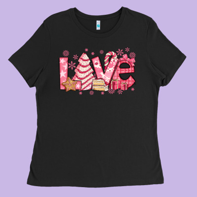 Love Pink Christmas Tree Cake Ladies Tee Designed By Jasminsmagicworld