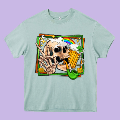 St Patricks Day Peace Skull Heavy Core Tee Designed By Jasminsmagicworld
