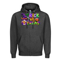 Charcoal Heather trick or treat gnome Zipper Hoodie - CowGirlArtShop