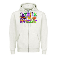 Oatmeal Heather trick or treat gnome Zipper Hoodie - CowGirlArtShop