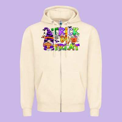Trick Or Treat Gnome Zipper Hoodie Designed By Cowgirlartshop