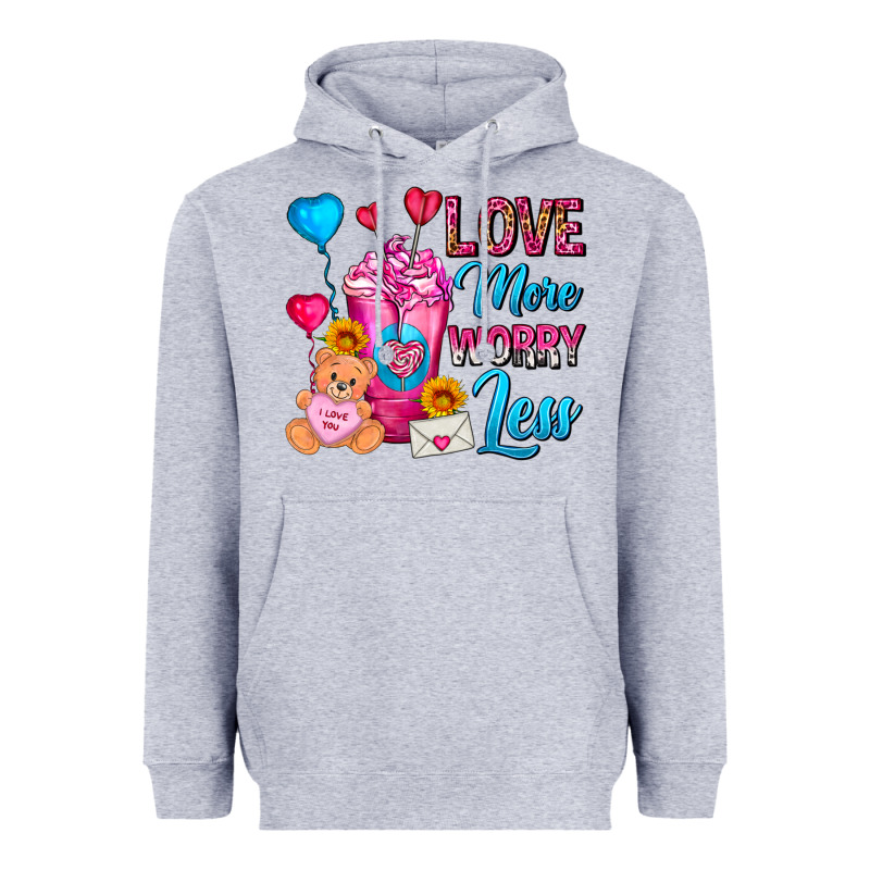 Love More Worry Less Valentines Day Cold Drink Heavyweight Hoodie by FaDigitalArtStudio | Teevron