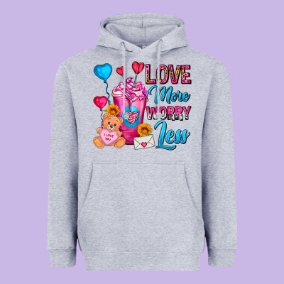 Love More Worry Less Valentines Day Cold Drink Heavyweight Hoodie Designed By Fadigitalartstudio