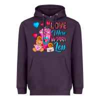 Plum Love More Worry Less Valentines Day Cold Drink Heavyweight Hoodie - FaDigitalArtStudio