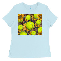 Baby Blue tennis ball with sunflower and racket Ladies Tee - BarkalooDesign