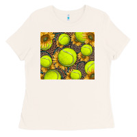 Bone tennis ball with sunflower and racket Ladies Tee - BarkalooDesign