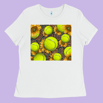 Tennis Ball With Sunflower And Racket Ladies Tee Designed By Barkaloodesign