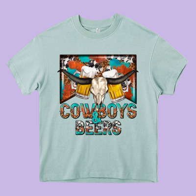Cowboys And Beers Heavy Core Tee Designed By Nancycooperartshop