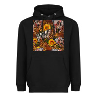 Black Western Spotted Pig With Sunflowers Seamless Heavyweight Hoodie - FaDigitalArtStudio