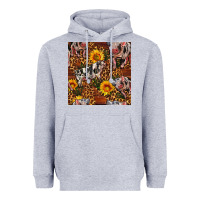 Heather Grey Western Spotted Pig With Sunflowers Seamless Heavyweight Hoodie - FaDigitalArtStudio