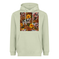 Matcha Western Spotted Pig With Sunflowers Seamless Heavyweight Hoodie - FaDigitalArtStudio