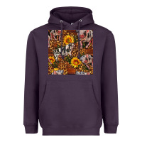 Plum Western Spotted Pig With Sunflowers Seamless Heavyweight Hoodie - FaDigitalArtStudio