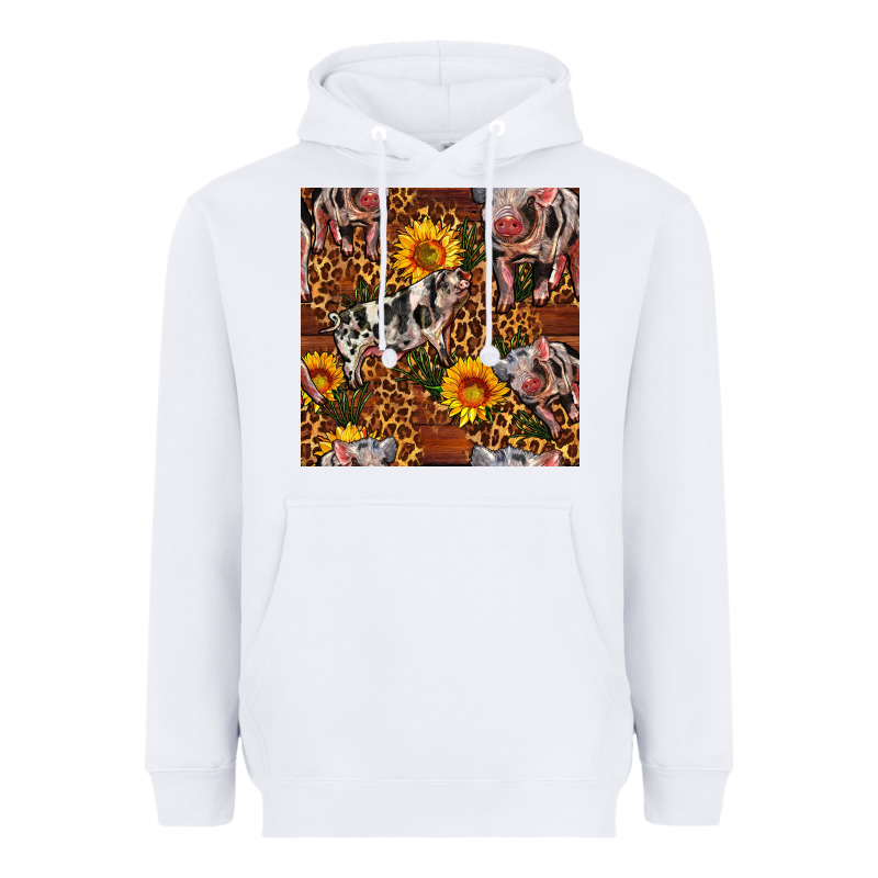 Western Spotted Pig With Sunflowers Seamless Heavyweight Hoodie by FaDigitalArtStudio | Teevron