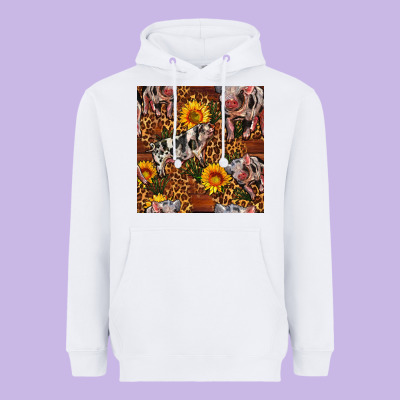 Western Spotted Pig With Sunflowers Seamless Heavyweight Hoodie Designed By Fadigitalartstudio